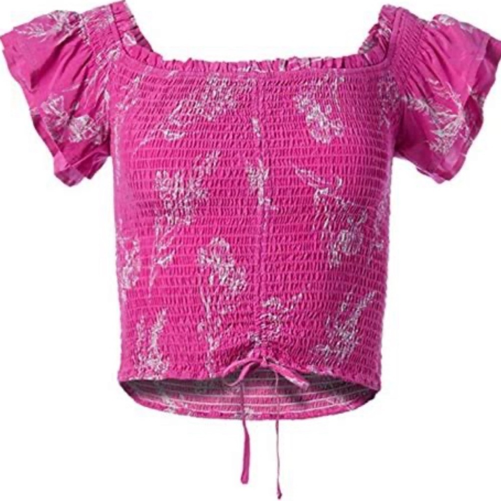 Astr the Label shirred crop tube top with ruffle cap sleeves EUC